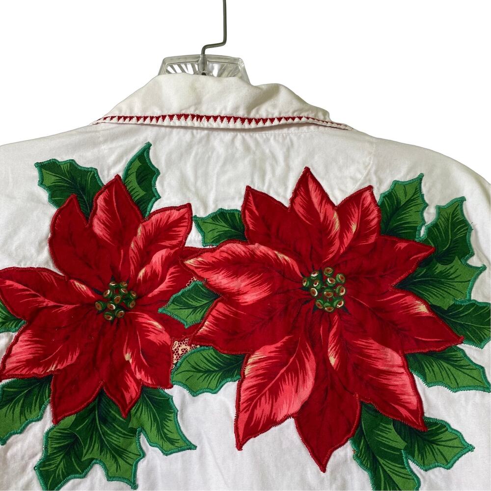 Arizona White Long Sleeve Button Front Top Poinsettias Sz L (2536) - Picture 6 of 6